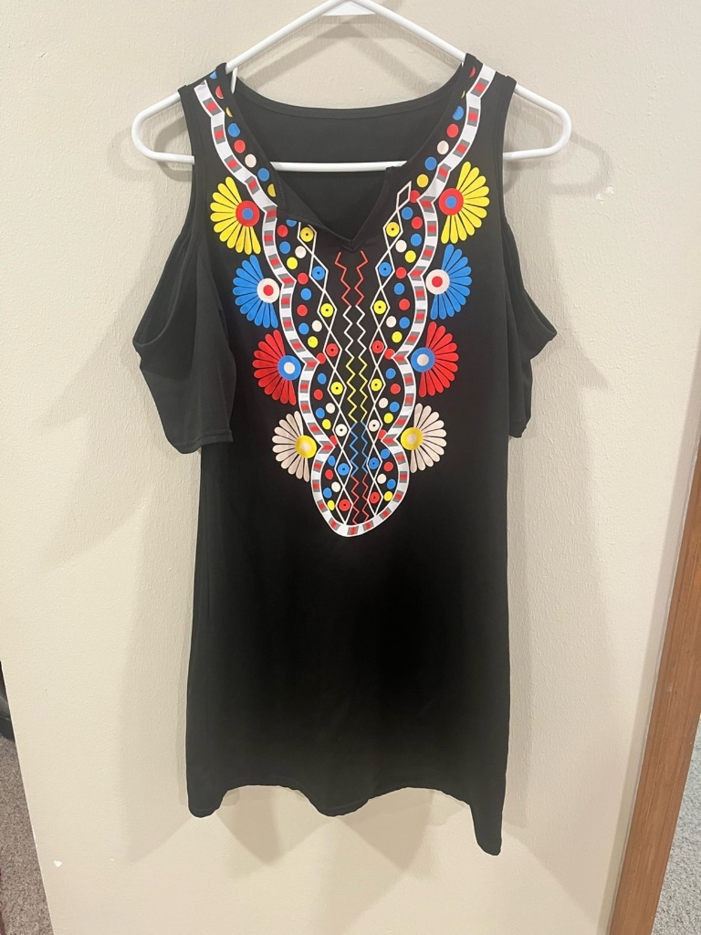 Boho Cold-Shoulder Embroidered Style Mini Dress- Size Medium - Picture 1 of 8